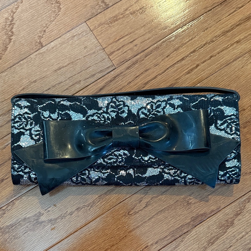 Stylish Black Lace Clutch with Bow